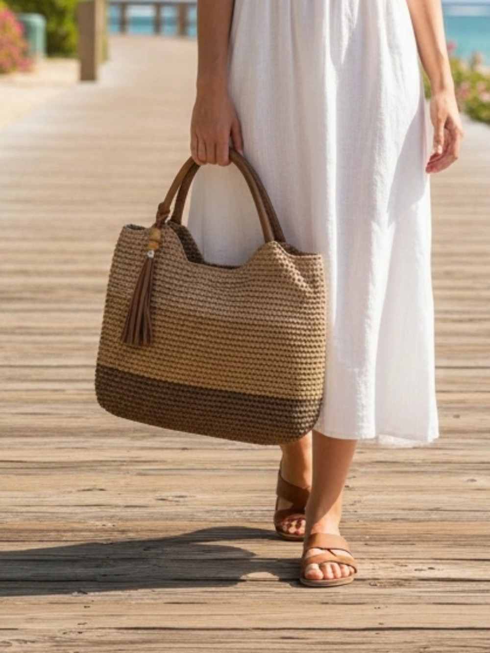 Tommy Bahama Straw Tote with Tassel